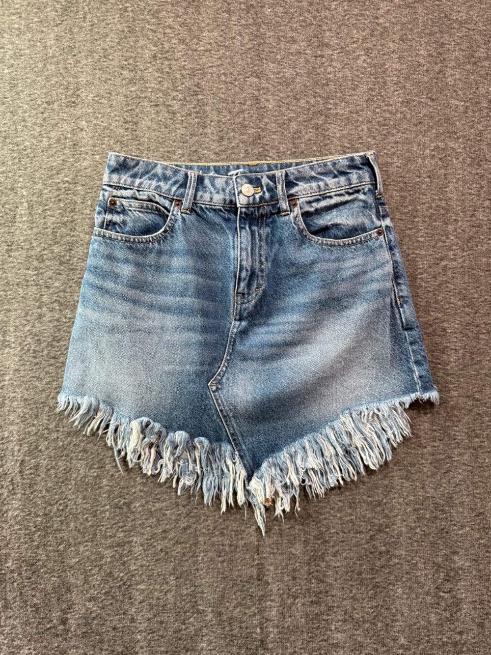 Free People We The Free Skirt Womens 25 Blue Denim Bailey Blue Fray Hem Mini